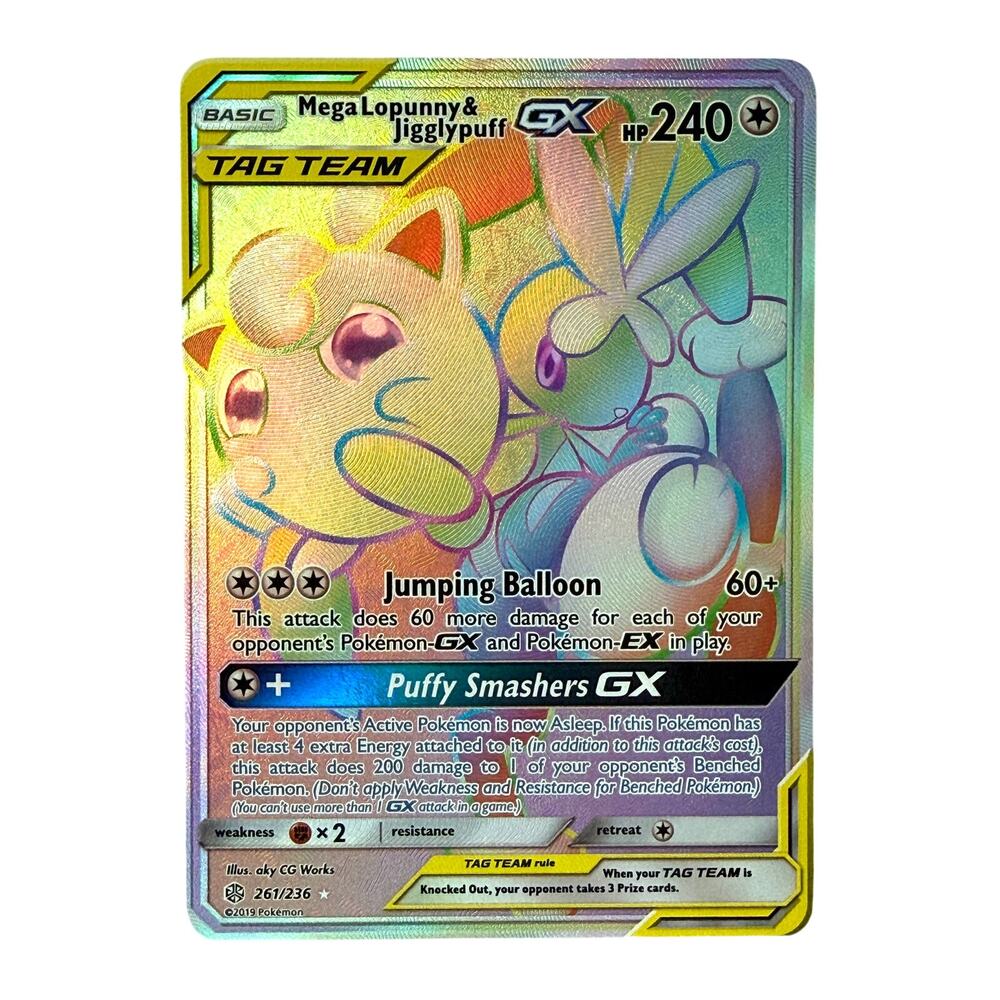 Pokémon TCG Mega Lopunny & Jigglypuff GX 261 Tag Team Secret Rainbow Rare NM-MT